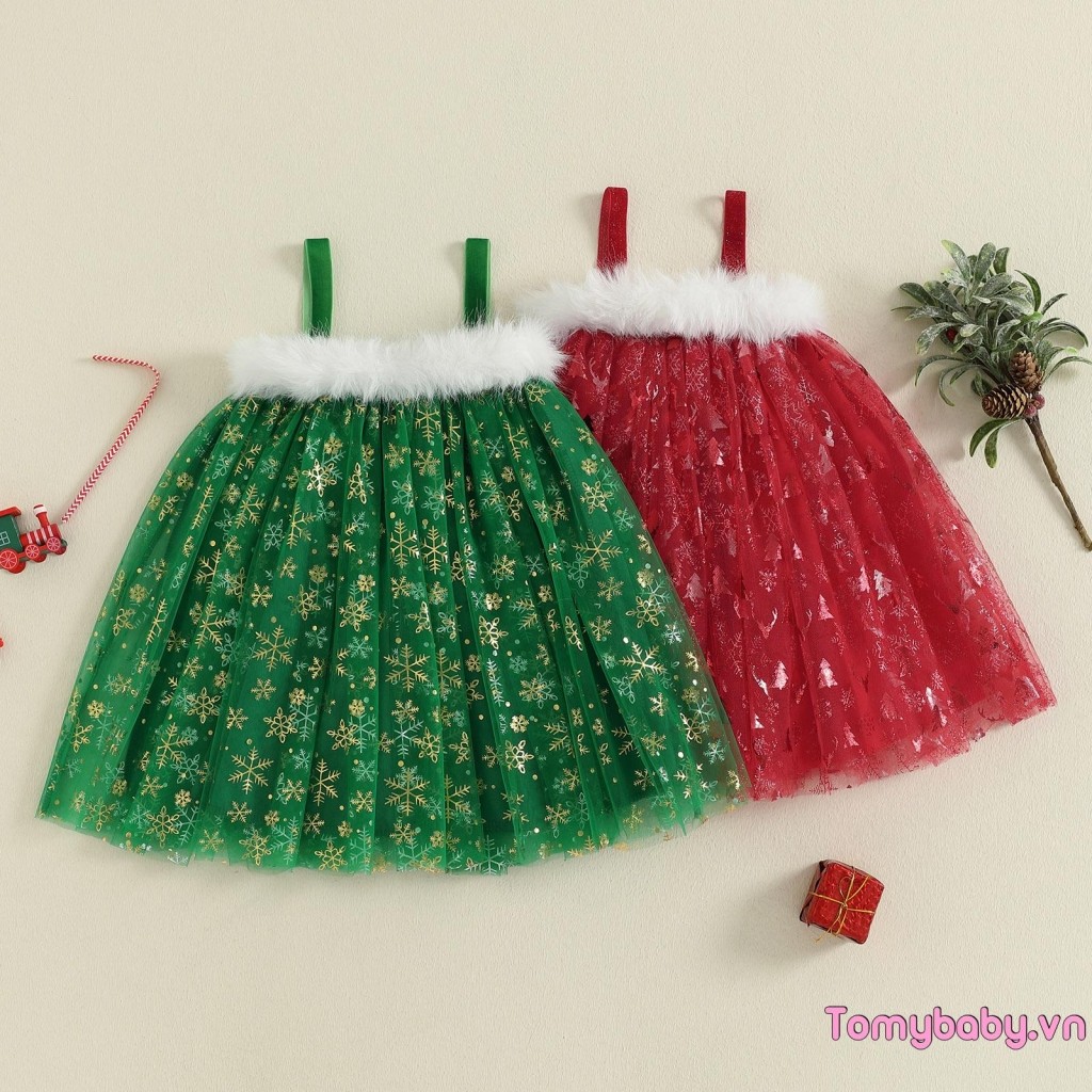 Bé Gái Tập Đi Giáng Sinh Một Dòng Đầm Cây / Bông Tuyết In Không Tay Tulle Sang Trọng Chắp Vá Váy