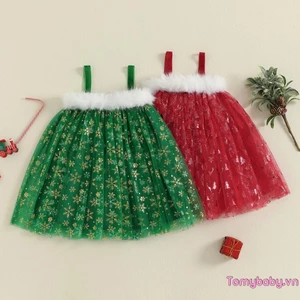 Bé Gái Tập Đi Giáng Sinh Một Dòng Đầm Cây / Bông Tuyết In Không Tay Tulle Sang Trọng Chắp Vá Váy