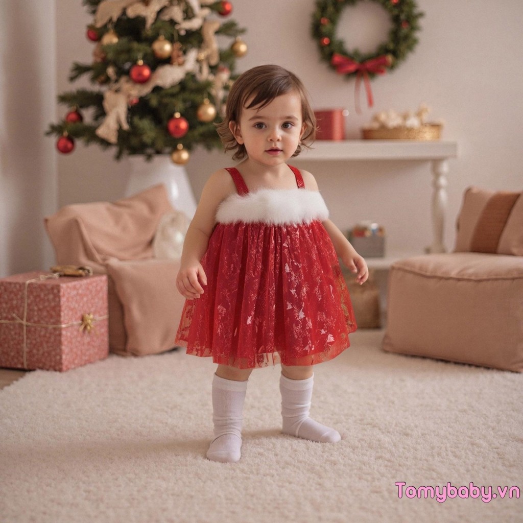Bé Gái Tập Đi Giáng Sinh Một Dòng Đầm Cây / Bông Tuyết In Không Tay Tulle Sang Trọng Chắp Vá Váy