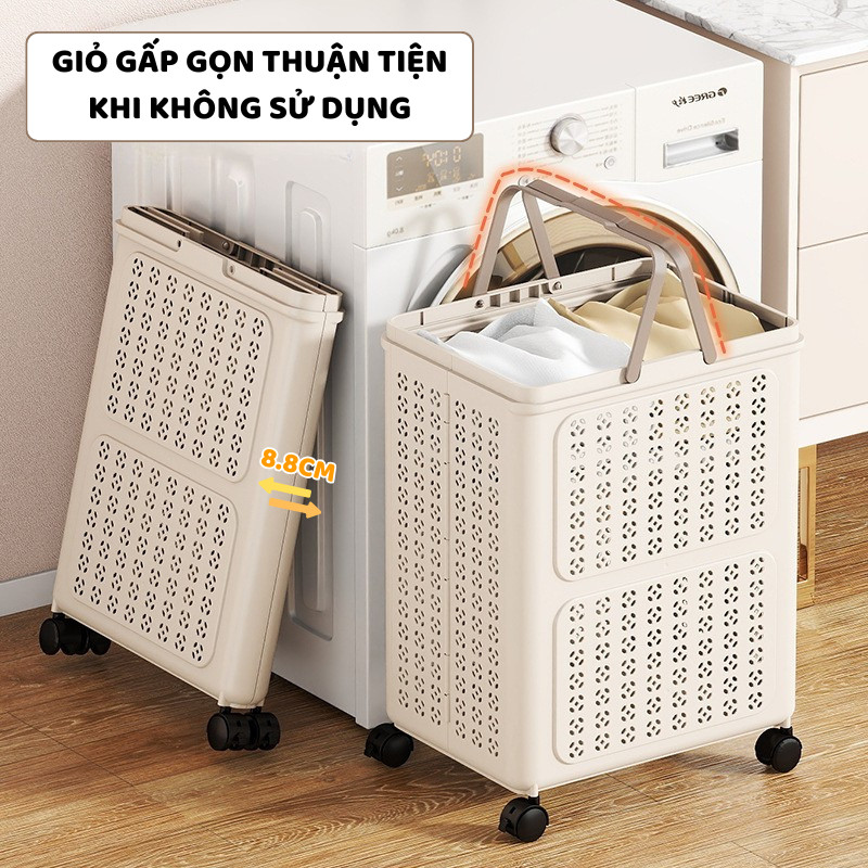 Giỏ Nhựa Gấp Gọn Đựng Quần Áo ENODA HOME, Giỏ Đựng Đồ Giặt, Quần Áo Bẩn 3 Size Có Quai Cầm Và Bánh Xe Q460