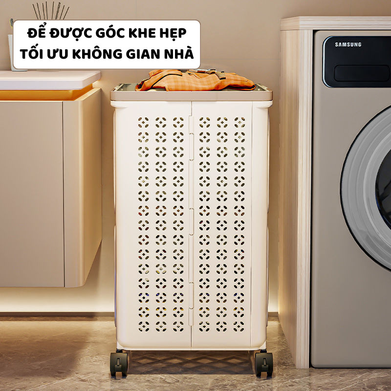 Giỏ Nhựa Gấp Gọn Đựng Quần Áo ENODA HOME, Giỏ Đựng Đồ Giặt, Quần Áo Bẩn 3 Size Có Quai Cầm Và Bánh Xe Q460