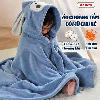 Khăn choàng tắm có mũ cho bé chất liệu lông mềm mịn, thấm hút nhanh, giữ ấm cho bé sau khi tắm