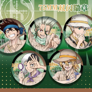75mm Dr.STONE Anime Huy Hiệu Đôi Lấp Lánh Pin Senku Ishigami Asagiri Gen Kim Loại Thổ Cẩm Dễ Thương Túi Ita Trang Trí Quà Tặng