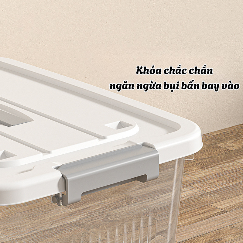Thùng Nhựa Cỡ Lớn Đựng Đồ Đa Năng Có Nắp Đậy Kín Chống Bụi DINO, Thùng Nhựa Trong Suốt Cứng Cáp