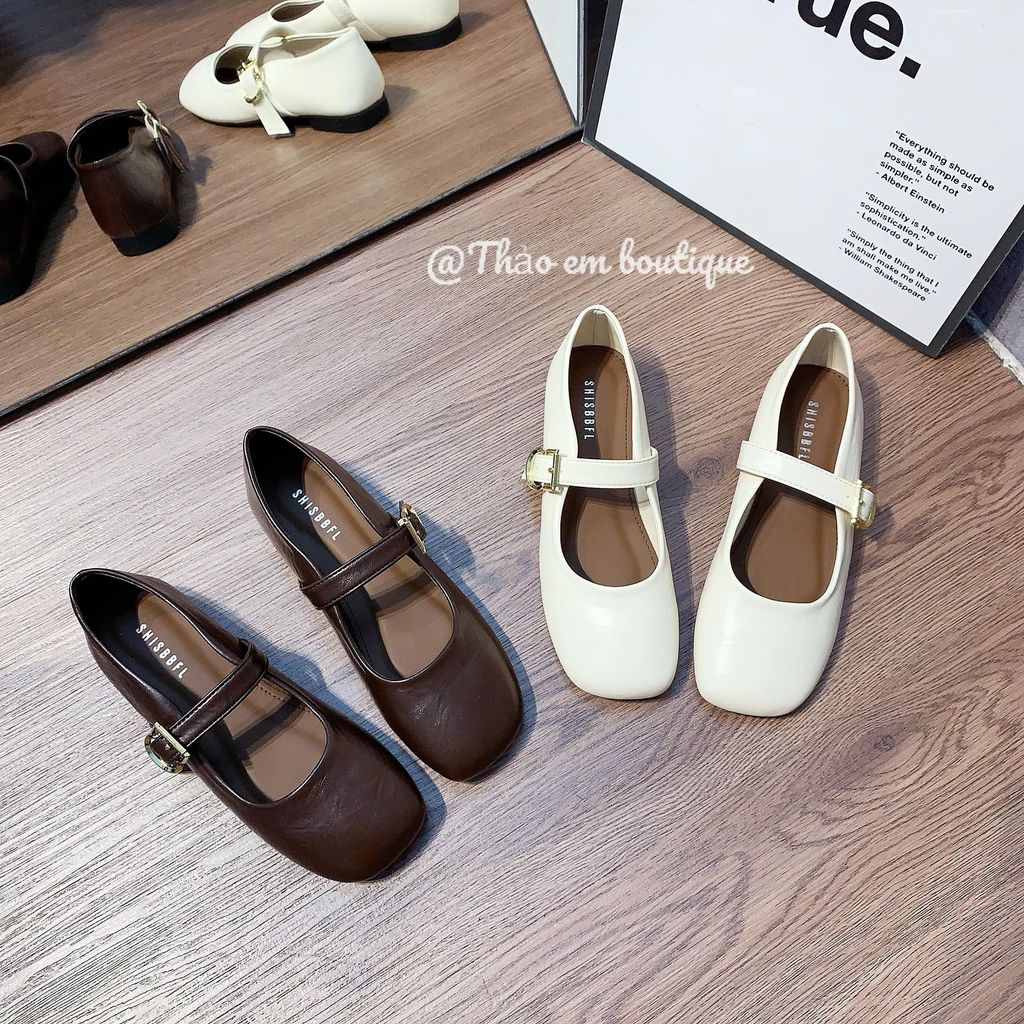 [Thảo Em - BBK19] Giày búp bê nữ đế bệt da lì mềm , phối khoá vuông trong cạnh cá tính [Có Sẵn]