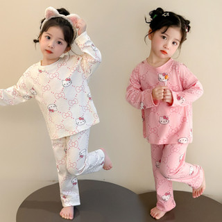 (1-8 tuổi) Đồ ngủ trẻ em Quần lót Hello Kitty Quần lót Quần lót giữ nhiệt sang trọng Ấm áp Lớp đế Bộ đồ ngủ Bộ trang phục hai mảnh
