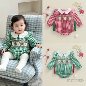 Bé Gái Giáng Sinh Áo Liền Quần Kẻ Sọc In Ông Già Noel Thêu Tay Dài Cổ Búp Bê Jumpsuit