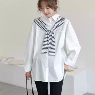 Áo sơ mi bigsize nữ tay dài mềm mại kèm khăn thủy thủ dễ thương cho nàng chubby - SM20+A195