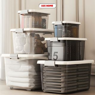 Hộp Nhựa Cỡ Lớn Đựng Đồ Đa Năng Có Nắp Đậy Kín Chống Bụi  Lux Home, Thùng Nhựa Trong Suốt Cứng Cáp