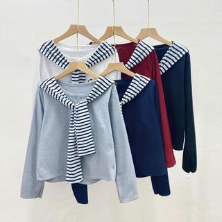 Áo Cardigan bigsize nữ  tay dài cổ tròn mềm mịn vải nỉ tăm kèm khăn thủy thủ xinh xắn cho nàng Chuppy  - A310+A195