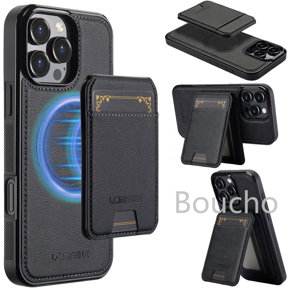 2 Trong 1 Khe Cắm Thẻ Từ Tính Da PU Ốp Lưng Điện Thoại iPhone Air 16 15 14 Plus 17 Pro Max Hai Lớp Đứng Đứng Ví
