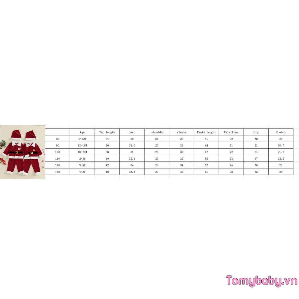 Bộ Trang Phục Giáng Sinh Cho Bé Gái Bé Trai Dài Tay Ve Áo Nút Xuống Áo + Quần Eo Co Giãn Ông Già Noel Trang Phục