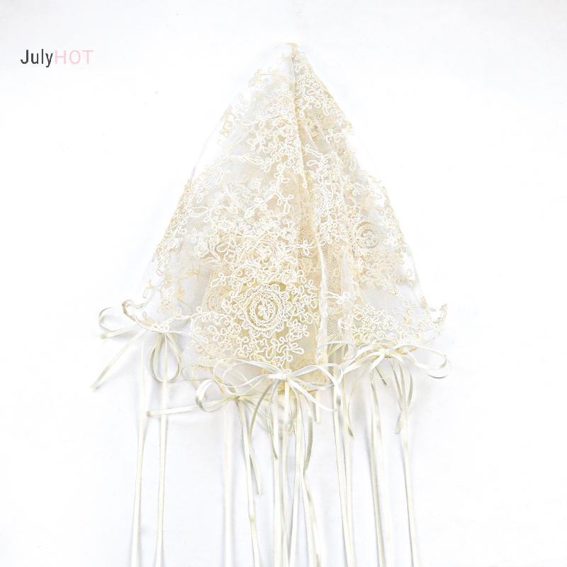 JULYHOT 1 Cái Phong Cách Pháp Thêu Thanh Lịch Ngắn Làm Cỏ Mũ Vintage Full Ren Cô Dâu Khăn Lau Có Nơ Ruy Băng Massivedeals