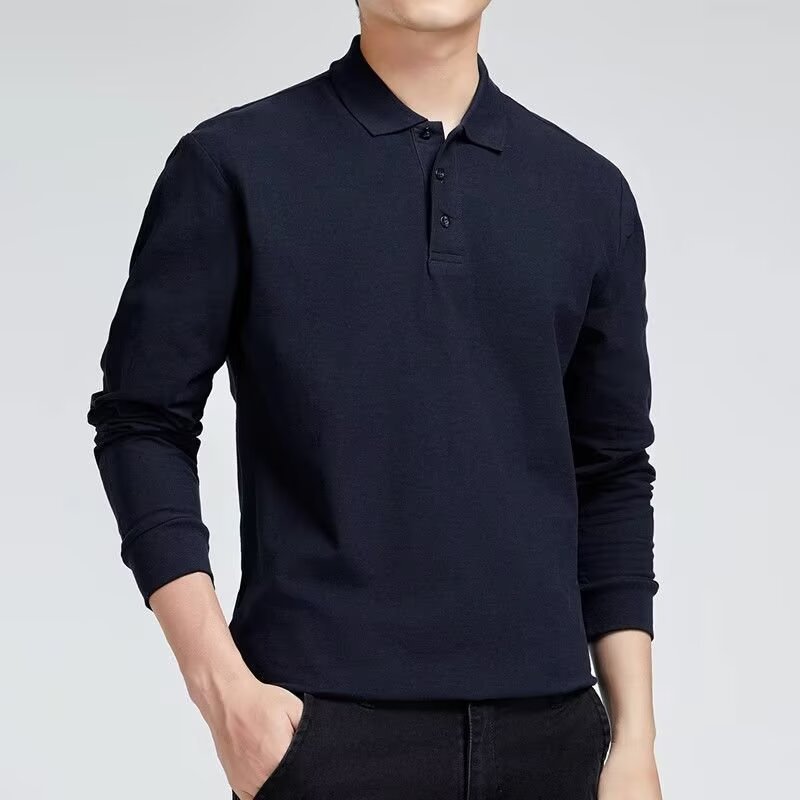 Áo sơ mi Polo nam dài tay dáng rộng, thiết kế đơn giản với ve áo