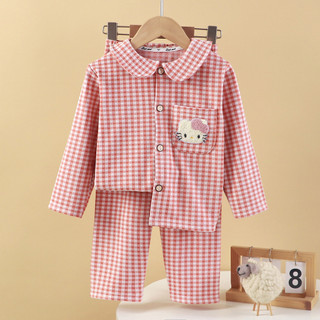 (1-18Yrs) Bộ Đồ Gia Đình Trẻ Em Mới Kẻ Sọc Ấm Lông Cừu Ve Áo Đính Búp Bê Túi Bé Trai Bộ Đồ Ngủ Loungewear