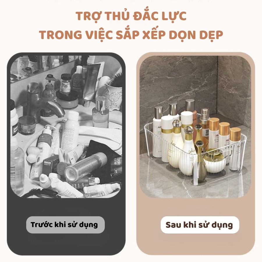Khay Nhựa Trong Suốt Đựng Đồ Đa Năng ENODA HOME, Khay Đựng Mỹ Phẩm 3 Kích Thước Thiết Kế Kẻ Sọc Hiện Đại Q061