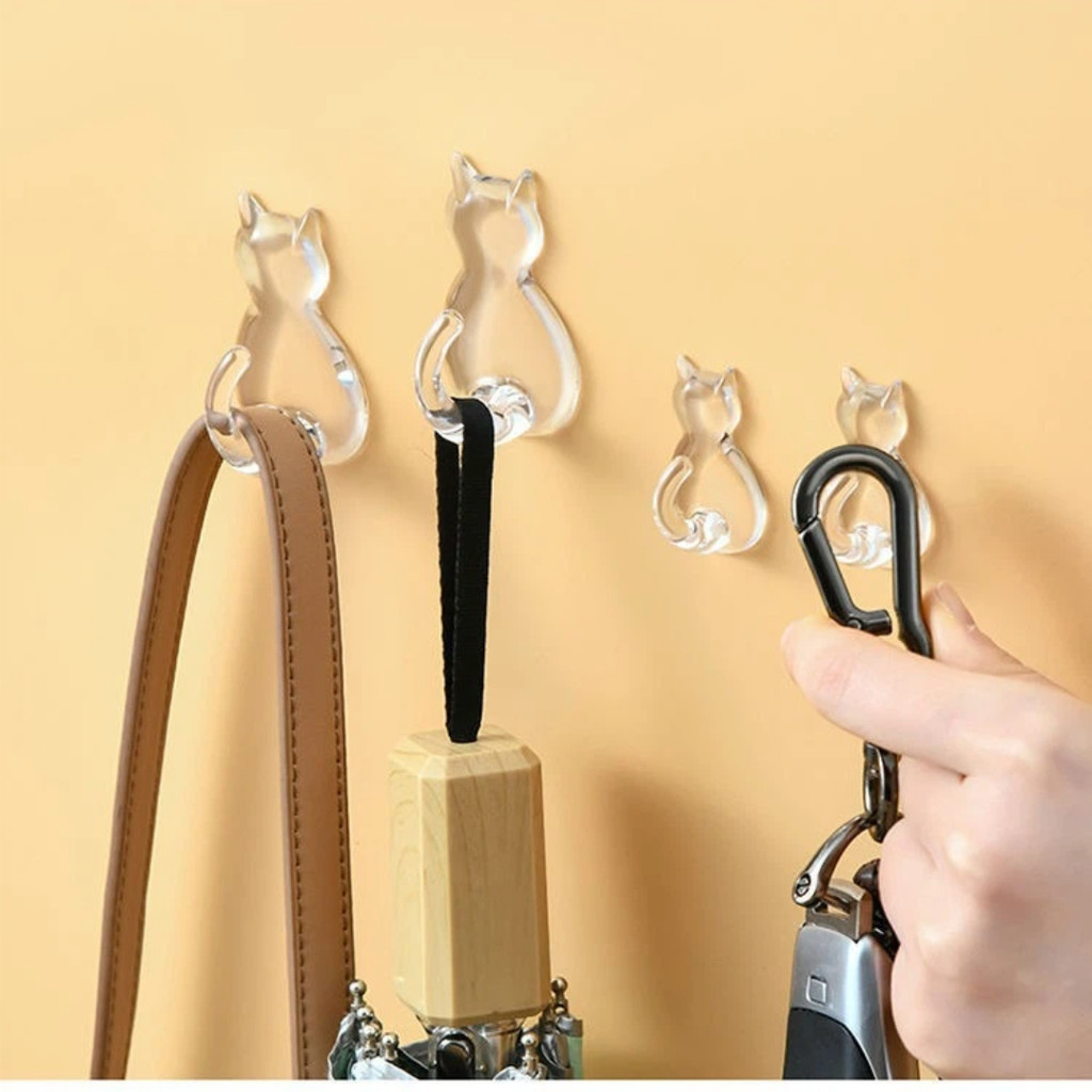 Vượt qua Móc Mèo Nhà Bếp Mạnh Mẽ Trong Suốt Mèo Dễ Thương Dính Móc Tường Cửa Phía Sau Áo Móc Không Dấu Không thủng