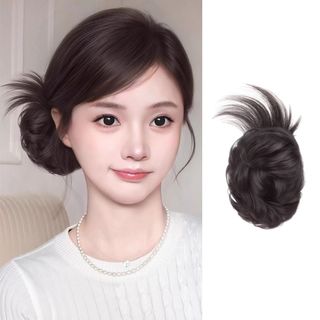 NCE Bun Tóc Giả, Tóc Tổng Hợp Xoăn, Gắn Bằng Kẹp Móng Vuốt - Màu Nâu Thời Trang