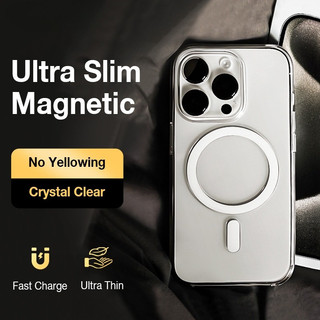 [Siêu Mỏng] Sanptoch Cho Ốp Điện Thoại Trong Suốt Pha Lê Từ Tính Cho iPhone 17 16 15 14 13 12 Pro Max Vỏ PC Trong Suốt Không Vàng Cho iPhone 16 15 Plus