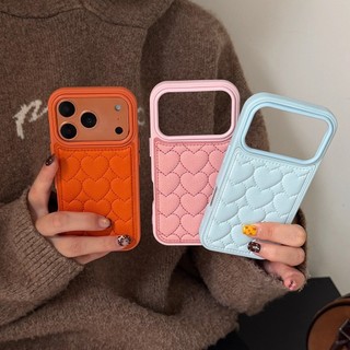 Hàn Quốc Ngọt Ngào Nữ Tính Trái Tim Tình Yêu Cam Hồng Da PU Ốp Lưng Điện Thoại iPhone 17Promax 16Promax 13 14 15 Pro Max Đệm Không Khí Chống Sốc Nữ Vỏ Điện Thoại Di Động