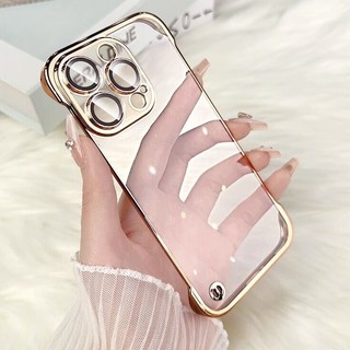 Ốp điện thoại trong suốt PC không viền sang trọng iPhone 11 12 13 14Pro Max Được trang bị bảo vệ màng ống kính Vỏ cứng chống sốc