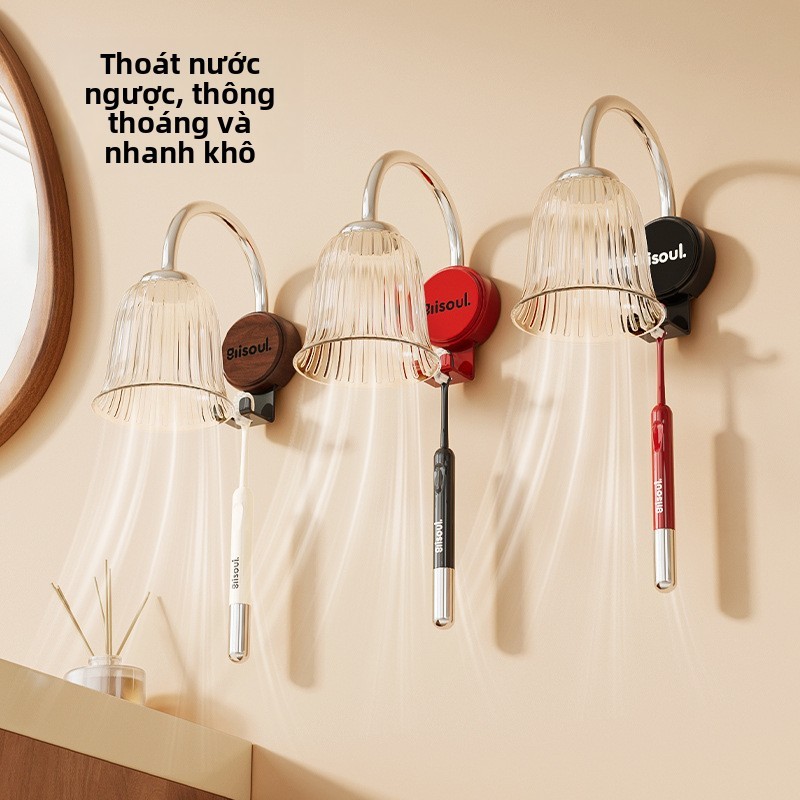 Bộ bàn chải đánh răng và cốc nước súc miệng treo tường không đục lỗ Thiết kế từ tính cổ điển-Không gian tiết kiệm