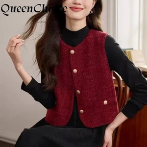 Áovest cổ điển màu đỏ không tay cho phụ nữ mùa thu đông