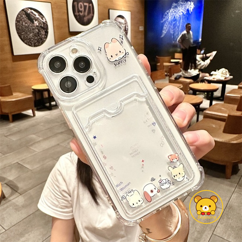 Vỏ đựng thẻ chú chó con dễ thương cho Samsung Galaxy S26 S25 Edge S24 S23 S22 S21 Plus FE + Note 20 Ultra 5G 4G Vỏ điện thoại hình thỏ hoạt hình Cặp đôi Ốp lưng mềm