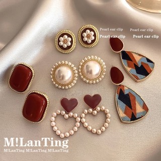 Bông tai ngọc trai cao cấp từ bạc S925 ánh đỏ sang trọng, phong cách retro Hong Kong