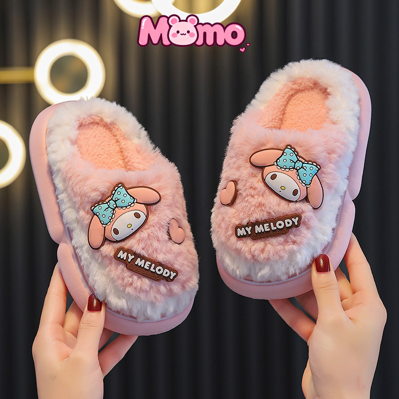 Sanrio Dép Cotton Trẻ Em Bé Gái Hoạt Hình Dễ Thương Thu Đông Nhà Trong Nhà Và Ngoài Trời Chống Trơn Trượt Giày Cotton Ấm Áp