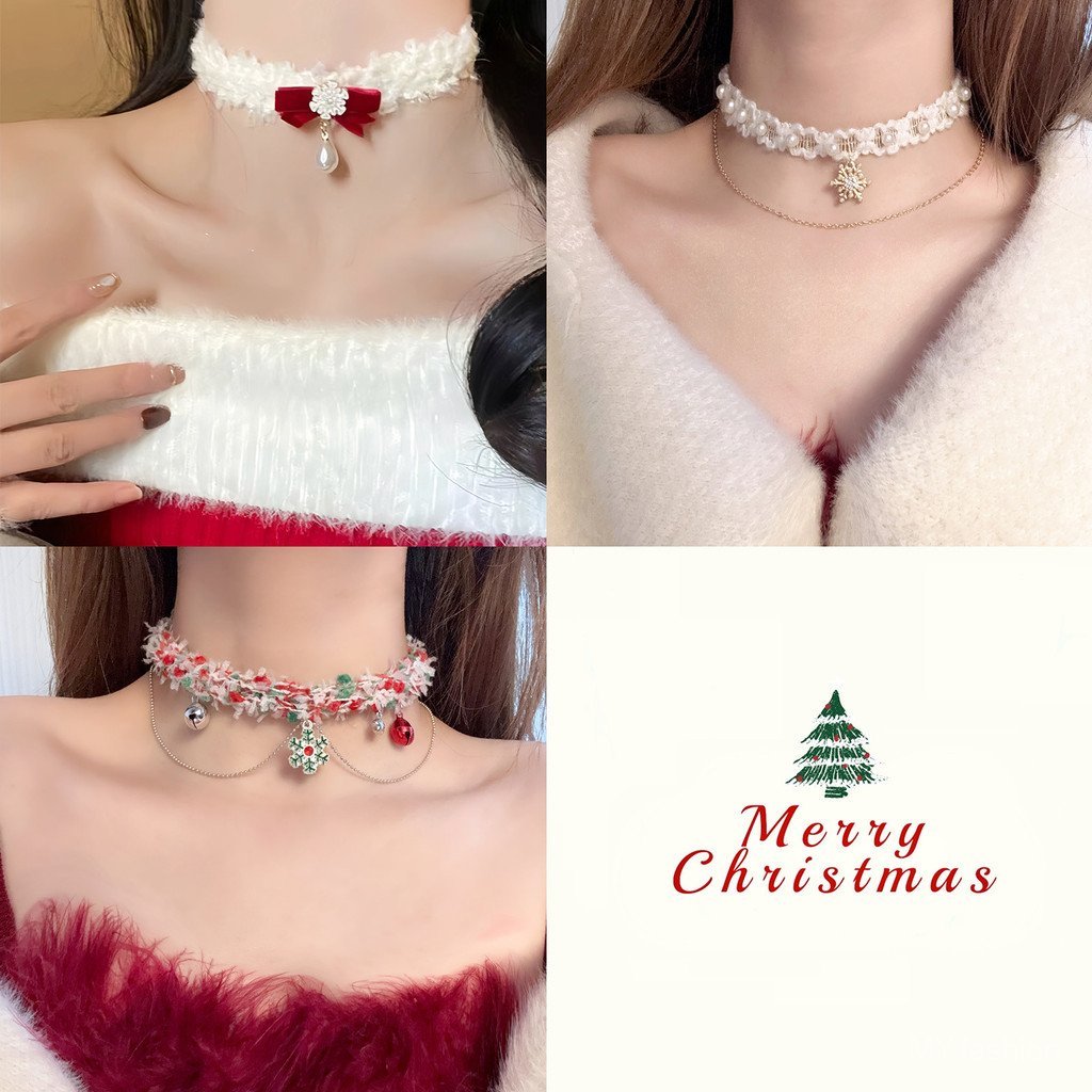 Mùa Đông Phong Cách Mới - Đồ Trang Trí Giáng Sinh Bông Tuyết và Cây Giáng Sinh, Vòng Cổ Xương Đòn Sang Trọng với Dây Xích
