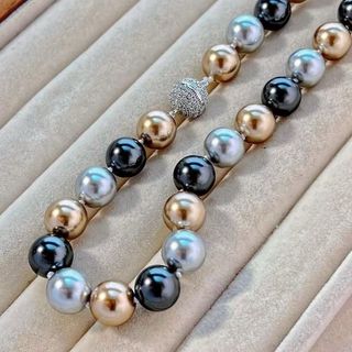 N1160 Vòng Cổ Ngọc khoá nam châm cao cấp, Dây Chuyền ngọc trai xám kem nhân tạo đá 10li, Chuỗi Hạt Ngọc