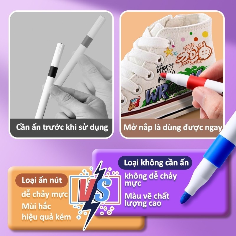 Bút màu Acrylic Marker cho bé – Bộ 36 màu tươi sáng, bút brush chống nước siêu bền, màu vẽ không phai cho bé sáng tạo