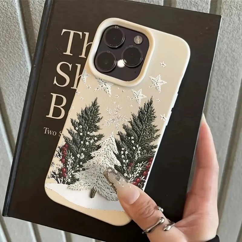 Ốp Lưng Cho iPhone 16 15 17 Pro Max 11 13 14 12 Pro Cho iPhone 16e 7 8 Plus XS Max X XR SE2022 Cây Giáng Sinh Hoa Văn Lichee Silicon Chống Sốc