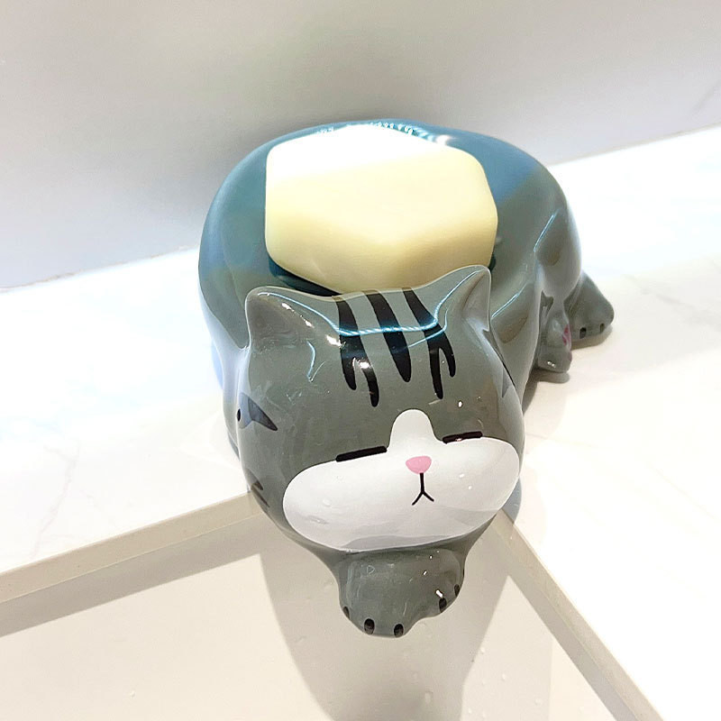 Đĩa xà phòng gốm sứ sáng tạo hoạt hình, Giá đựng xà phòng Shiba Inu dễ thương, Khay đựng xà phòng thoát nước cho phòng tắm