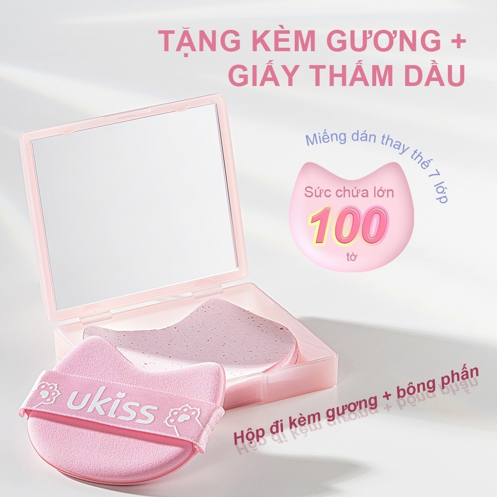 Set 100 giấy thấm dầu UKISS hoa hồng hương thơm kèm gương + puff bộ hộp di động (100 pcs/hộp)