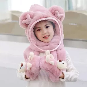 Mũ Len Trùm Đầu Tai Gấu Có Kính Chắn Gió,Bụi,Kèm Bao Tay Con Gấu,Chất Liệu Lông Thỏ Dày Dặn Mềm Mịn[Tay Gấu Có Kính]