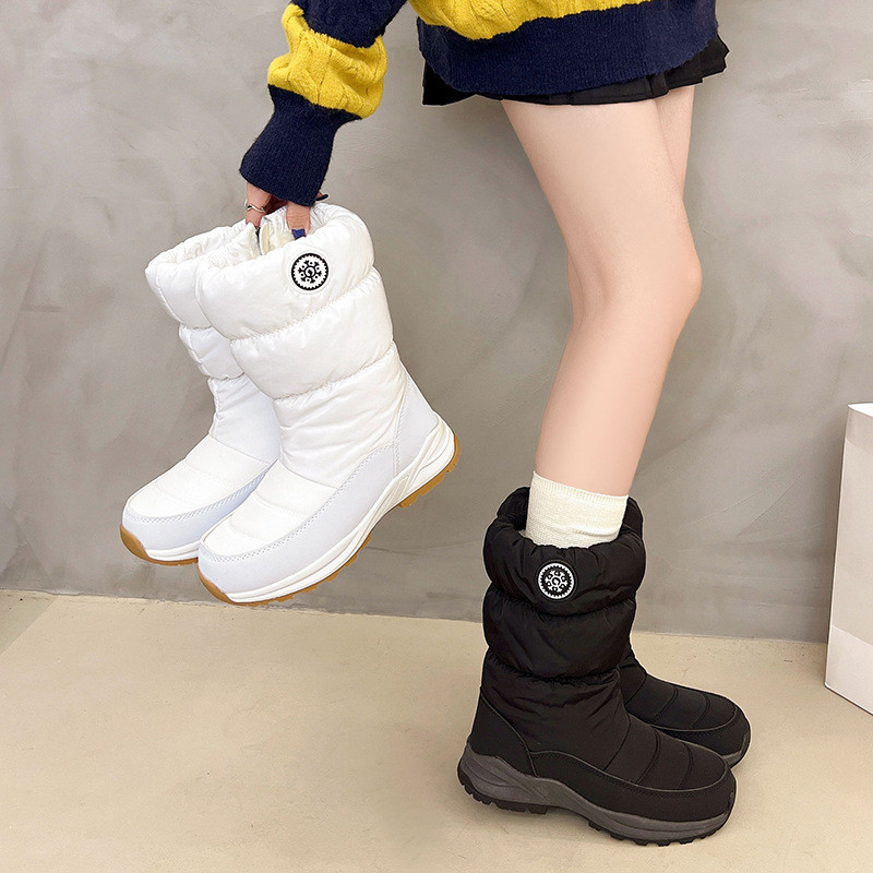 Giày Bốt Tuyết Ấm Áp 2025 Nữ Mùa Đông Chống Trơn Trượt Lông Cừu Lót Giữa Ống Giày Bốt Kích Thước Lớn Bên Dây Kéo Giày Cotton Đế Dày Cotton