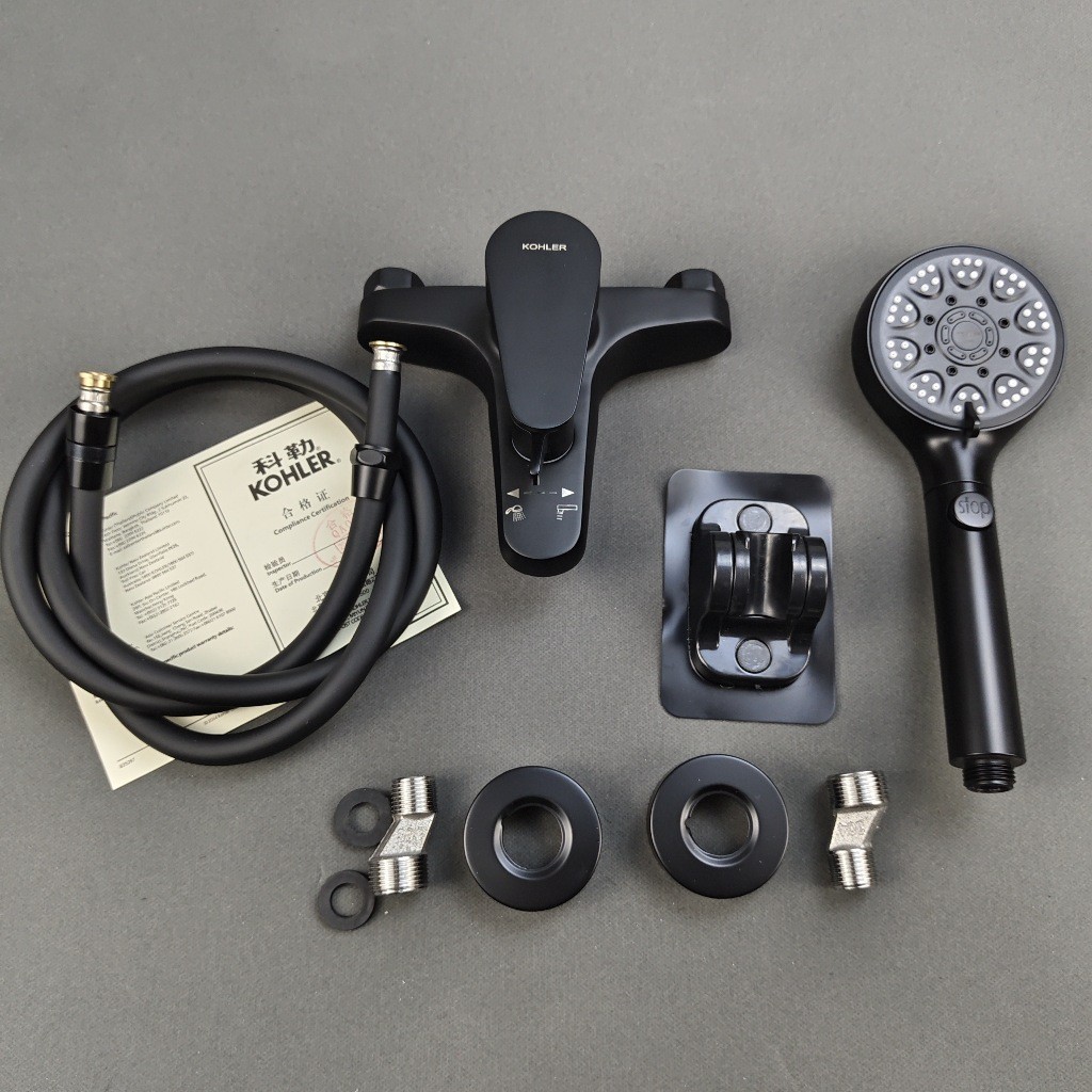 【KOHLER】Bộ vòi nước phòng tắm bằng thép không gỉ, vòi tắm ba tầng, bộ vòi tắm Dark Series, bộ thanh nâng, van trộn nước