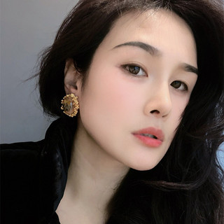 Ｂông tai hổ phách hoa khô nhiều màu sắc, mạ vàng mờ 18K, phong cách cổ điển Pháp - Phụ kiện cao cấp