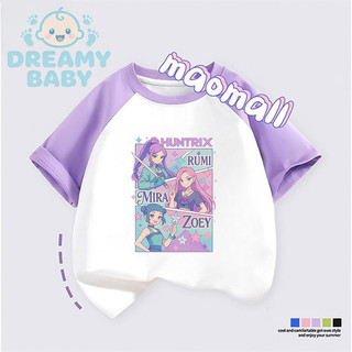 Áo thun ngắn tay cho trẻ em Kpop Demon Hunters, thoải mái mềm mại, 100% cotton, in họa tiết