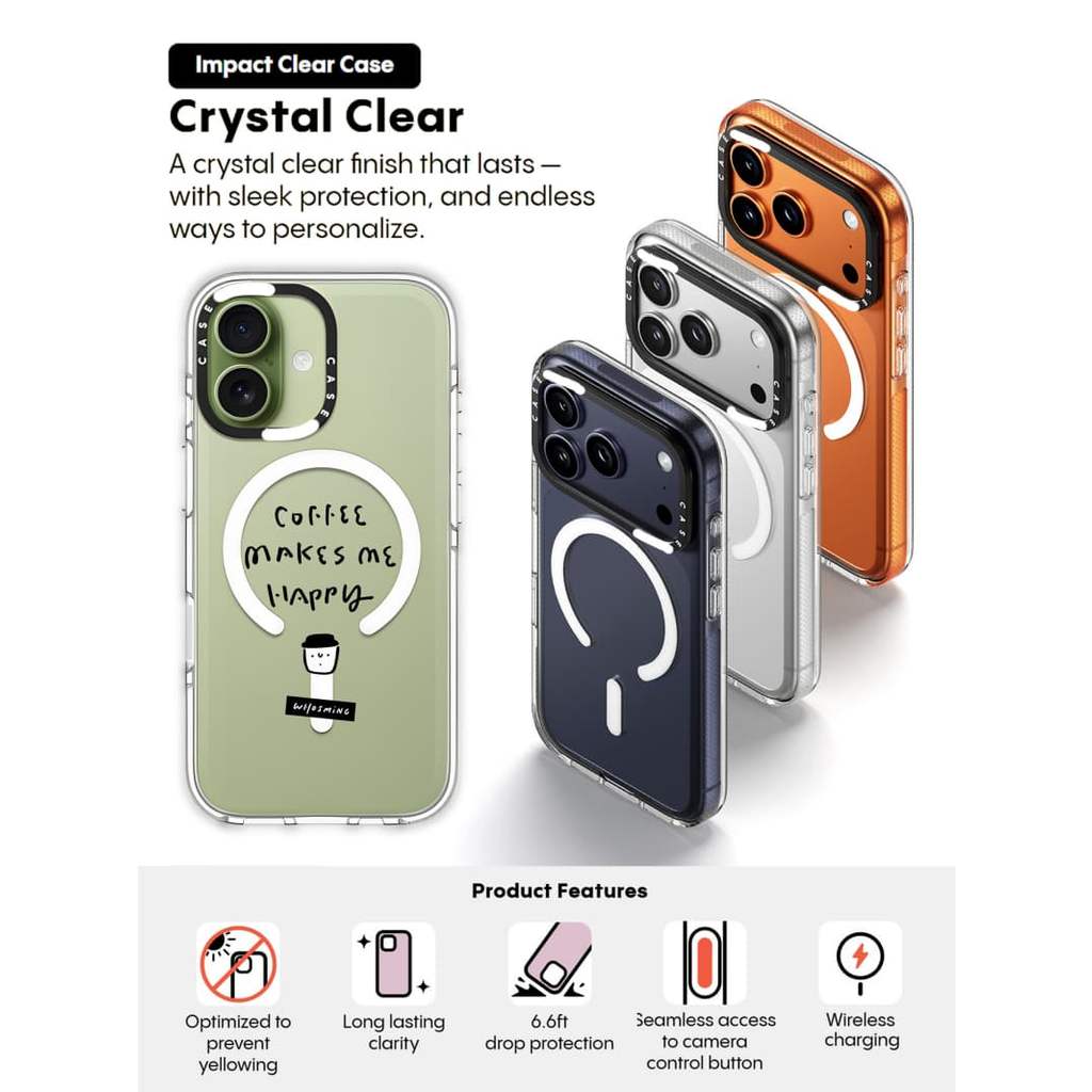 CASECASE X Coffee Makes Me Happy Case Impact Vỏ hút từ tính trong suốt cho iPhone 17 / 16 / 15 / 14 / 13 Pro Max | Ốp lưng Acrylic pha lê trong suốt có bao bì cao cấp