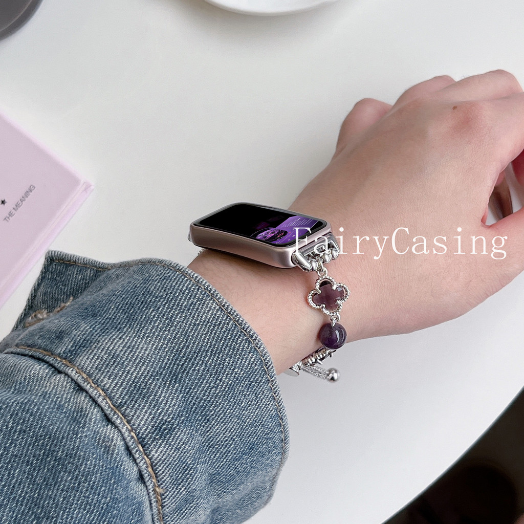 Dây đeo cỏ ba lá pha lê cho Huawei Band 8 9 10 11pro Vòng đeo tay tự nhiên cho Huawei Watch Fit3 4 4pro Band Phụ kiện