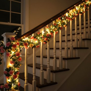 Dây Hoa Hồng Giả Có Đèn LED Trang Trí Phòng Ngủ Decor Treo Tường Đám Cưới Vòng Nhân Tạo Thẩm Mỹ Giáng Sinh Tết Nhà Cửa Cầu Thang Ban Công Sổ Lung Linh Vintage Leo Nhựa Phụ Kiện Chụp Ảnh Quà Tặng Đẹp Ánh Sáng Vàng Chill Cao Cấp Rực Rỡ Lãng Mạn Party
