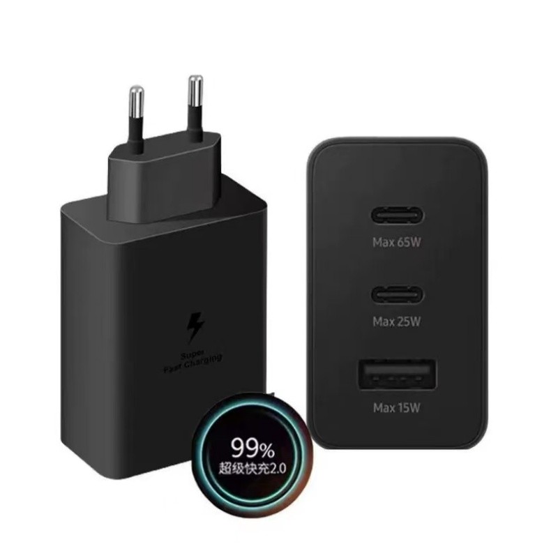 Samsung Original 65W PD Bộ sạc siêu nhanh Bộ chuyển đổi nguồn EU Trio cho Galaxy S25 S24 FE Plus Note20 Ultra A55 C55 1 / 1.8M Cáp kép loại C