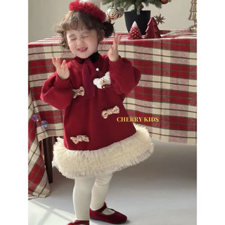 ✅ ăn mặc ✅ Quần áo trẻ em Khâu màu Váy đỏ xanh lá cây Trong Kho Phong cách phương tây Giáng sinh ❤Váy bé gái một tuổi ' Đầm nỉ lông cừu lưới nơ đẹp mắt Giáng sinh 2025 cho trẻ em♥