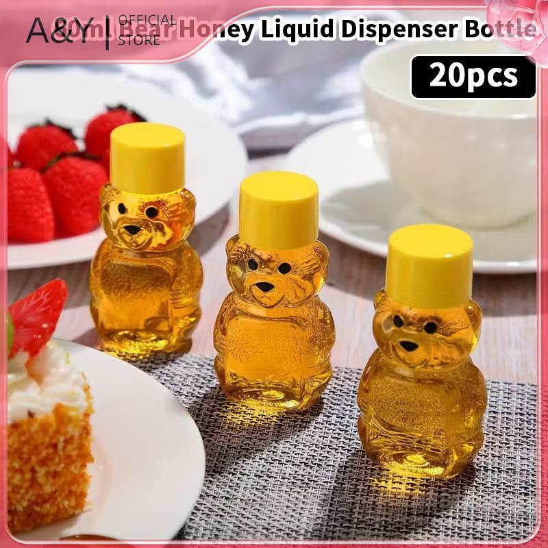 A & Y 20 Chai nước ép gấu hoạt hình dùng một lần bằng nhựa trong suốt, Chai phân phối dung tích nhỏ, Chai mật ong 60ml.