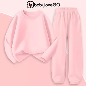 Bộ quần áo thu đông dài tay cho bé gái BabyloveGO set đồ ngủ basic chất thun cotton mềm mịn thoáng mát BDT01