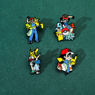 4 Cái / bộ Hoạt Hình Pokemon Kim Loại Huy Hiệu Ash Pikachu Hợp Kim Thổ Cẩm Trang Trí Phụ Kiện Pin