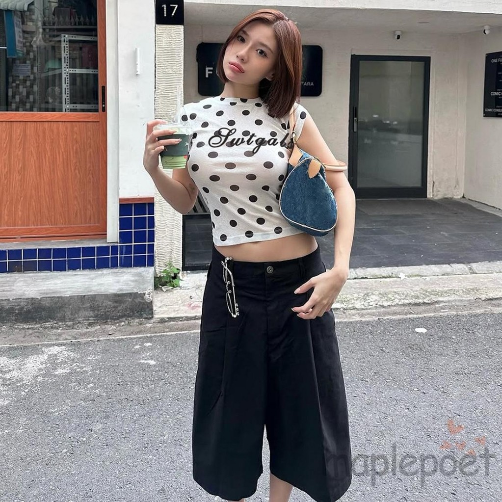 MAPLEPOET - Áo thun ngắn tay cổ tròn mỏng, thiết kế vừa vặn, phù hợp mùa nóng dành cho nữ